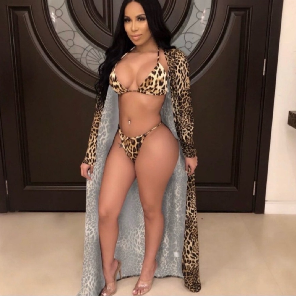 Leopard Print Bikini and Cover-Up Set